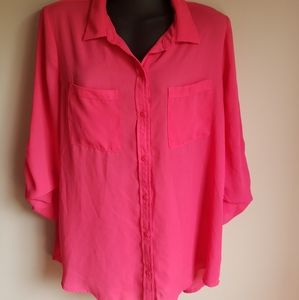 Bright pink button up blouse